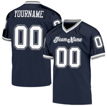 Load image into Gallery viewer, Custom Navy White-Gray Mesh Authentic Throwback Football Jersey