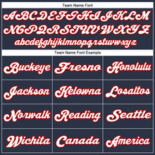 Load image into Gallery viewer, Custom Navy White-Red Mesh Authentic Throwback Football Jersey