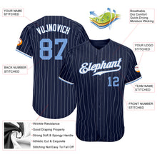 Load image into Gallery viewer, Custom Navy White Pinstripe Light Blue-White Authentic Baseball Jersey