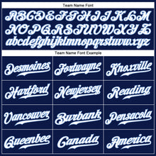 Load image into Gallery viewer, Custom Navy White Pinstripe Light Blue-White Authentic Baseball Jersey