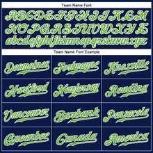 Load image into Gallery viewer, Custom Navy White Pinstripe Neon Green-White Authentic Baseball Jersey