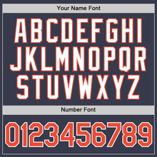 Load image into Gallery viewer, Custom Navy White Pinstripe Orange-White Authentic Basketball Jersey