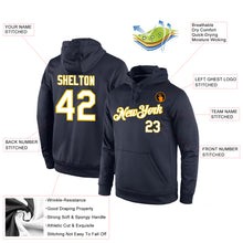 Load image into Gallery viewer, Custom Stitched Navy White-Gold Sports Pullover Sweatshirt Hoodie