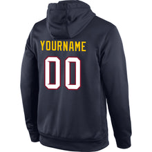 Load image into Gallery viewer, Custom Stitched Navy White-Gold Sports Pullover Sweatshirt Hoodie