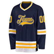 Load image into Gallery viewer, Custom Navy Gold-White Hockey Jersey