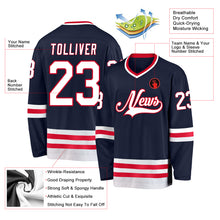 Load image into Gallery viewer, Custom Navy White-Red Hockey Jersey