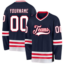 Load image into Gallery viewer, Custom Navy White-Red Hockey Jersey