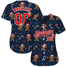 Load image into Gallery viewer, Custom Navy Red-White Christmas 3D Authentic Baseball Jersey