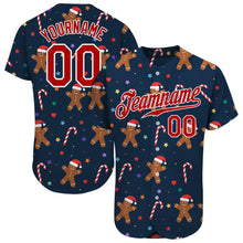 Load image into Gallery viewer, Custom Navy Red-White Christmas 3D Authentic Baseball Jersey