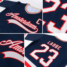 Load image into Gallery viewer, Custom Navy Cream-Red Hockey Jersey