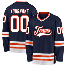 Load image into Gallery viewer, Custom Navy White-Orange Hockey Jersey