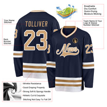 Load image into Gallery viewer, Custom Navy Old Gold-White Hockey Jersey