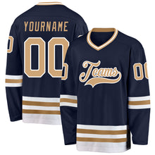Load image into Gallery viewer, Custom Navy Old Gold-White Hockey Jersey