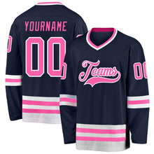 Load image into Gallery viewer, Custom Navy Pink-White Hockey Jersey