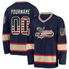 Load image into Gallery viewer, Custom Navy Vintage USA Flag-Cream Hockey Jersey