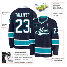 Load image into Gallery viewer, Custom Navy White-Teal Hockey Jersey