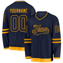Load image into Gallery viewer, Custom Navy Navy-Gold Hockey Jersey