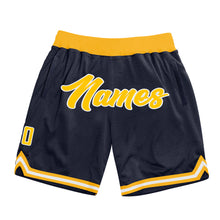 Load image into Gallery viewer, Custom Navy Gold-White Authentic Throwback Basketball Shorts