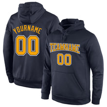 Load image into Gallery viewer, Custom Stitched Navy Gold-White Sports Pullover Sweatshirt Hoodie
