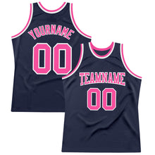 Load image into Gallery viewer, Custom Navy Pink-White Authentic Throwback Basketball Jersey
