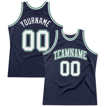 Load image into Gallery viewer, Custom Navy White-Kelly Green Authentic Throwback Basketball Jersey