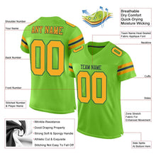 Load image into Gallery viewer, Custom Neon Green Gold-Navy Mesh Authentic Football Jersey