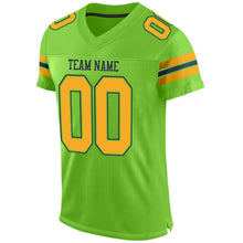 Load image into Gallery viewer, Custom Neon Green Gold-Navy Mesh Authentic Football Jersey