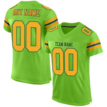 Load image into Gallery viewer, Custom Neon Green Gold-Navy Mesh Authentic Football Jersey