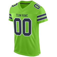 Load image into Gallery viewer, Custom Neon Green Navy-White Mesh Authentic Football Jersey