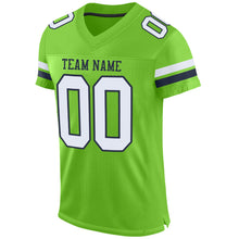 Load image into Gallery viewer, Custom Neon Green White-Navy Mesh Authentic Football Jersey
