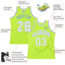 Load image into Gallery viewer, Custom Neon Green White-Light Blue Authentic Throwback Basketball Jersey