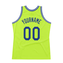 Load image into Gallery viewer, Custom Neon Green Royal-White Authentic Throwback Basketball Jersey