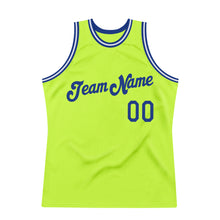 Load image into Gallery viewer, Custom Neon Green Royal-White Authentic Throwback Basketball Jersey