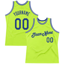 Load image into Gallery viewer, Custom Neon Green Royal-White Authentic Throwback Basketball Jersey
