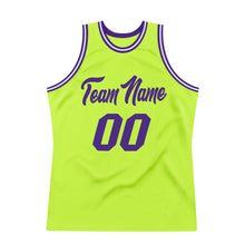 Load image into Gallery viewer, Custom Neon Green Purple-White Authentic Throwback Basketball Jersey