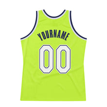 Load image into Gallery viewer, Custom Neon Green White-Navy Authentic Throwback Basketball Jersey