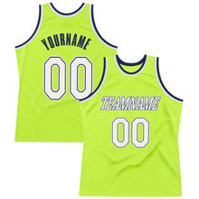 Load image into Gallery viewer, Custom Neon Green White-Navy Authentic Throwback Basketball Jersey