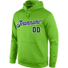 Load image into Gallery viewer, Custom Stitched Neon Green Navy-White Sports Pullover Sweatshirt Hoodie