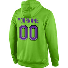 Load image into Gallery viewer, Custom Stitched Neon Green Purple-Gray Sports Pullover Sweatshirt Hoodie