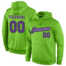 Load image into Gallery viewer, Custom Stitched Neon Green Purple-Gray Sports Pullover Sweatshirt Hoodie