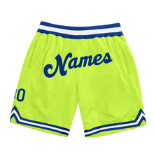 Load image into Gallery viewer, Custom Neon Green Royal-White Authentic Throwback Basketball Shorts