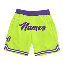 Load image into Gallery viewer, Custom Neon Green Purple-White Authentic Throwback Basketball Shorts