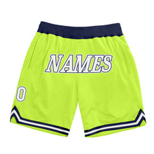 Load image into Gallery viewer, Custom Neon Green White-Navy Authentic Throwback Basketball Shorts