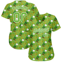 Load image into Gallery viewer, Custom Neon Green Brown-Gold 3D Pattern Design Authentic St. Patrick's Day Baseball Jersey