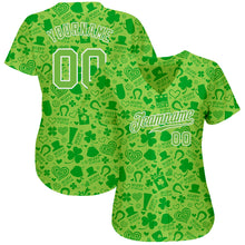 Load image into Gallery viewer, Custom Neon Green Neon Green-White 3D Pattern Design Authentic St. Patrick's Day Baseball Jersey
