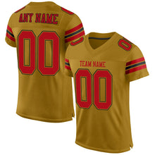 Load image into Gallery viewer, Custom Old Gold Red-Black Mesh Authentic Football Jersey - Fcustom