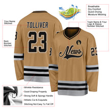 Load image into Gallery viewer, Custom Old Gold Black-Gray Hockey Jersey