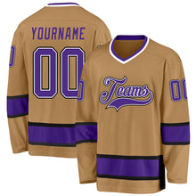 Load image into Gallery viewer, Custom Old Gold Purple-Black Hockey Jersey