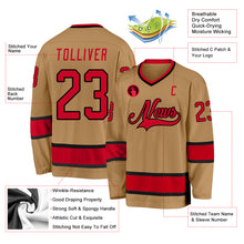 Load image into Gallery viewer, Custom Old Gold Red-Black Hockey Jersey