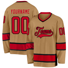 Load image into Gallery viewer, Custom Old Gold Red-Black Hockey Jersey